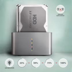 Axagon AXG ADSA-DC - Docking- und Kopierstation 2x 2.5''/3.5'' SATA USB 3.0 - Digital/Daten USB 3.2 Gen 1 (3.1 Gen 1) Type-A Gris