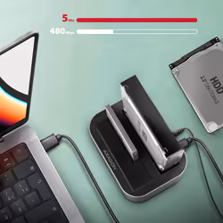 Axagon AXG ADSA-DC - Docking- und Kopierstation 2x 2.5"/3.5" SATA USB 3.0 - Digital/Daten USB 3.2 Gen 1 (3.1 Gen 1) Type-A Gris - Vue supplémentaire 4