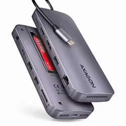 Axagon HMC-12GM2, Avec fil, ROG XG Mobile + USB Type-C, 100 W, 10,100,1000 Mbit/s, Gris, SD, SDHC, SDXC