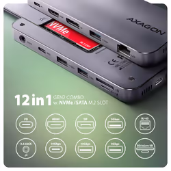 Axagon HMC-12GM2 station d'accueil Avec fil ROG XG Mobile + USB Type-C Gris