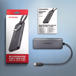 Axagon HMC-5H8K USB 5Gbps hub 2x USB-A USB-C HDMI 8k/30Hz PD 100W kabel USB-C Avec fil USB 3.2 Gen 1 (3.1 Gen 1) Type-C Gris - Vue supplémentaire 7