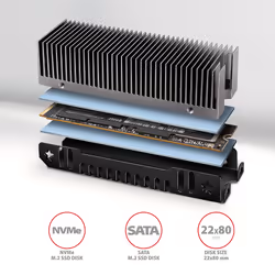 Axagon CLR-M2XT M.2 SSD Passivkühler Aluminium - 2280 M.2 NVMe SSD, Disque électronique Dissipateur thermique/Radiateur Noir, Gris 1 pièce(s) - Vue supplémentaire 2