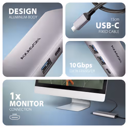 Axagon HMC-6G2L station d'accueil Avec fil USB 3.2 Gen 2 (3.1 Gen 2) Type-C Aluminium - Vue supplémentaire 2