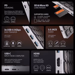 Axagon HMC-KB-US station d'accueil Avec fil USB 3.2 Gen 1 (3.1 Gen 1) Type-C Gris - Vue supplémentaire 4