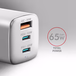 Axagon ACU-DPQ65W chargeur d'appareils mobiles Téléphone portable, Netbook, Ordinateur portable, Smartphone, Smartwatch, Tablette, Universel Blanc Secteur Charge rapide Intérieure