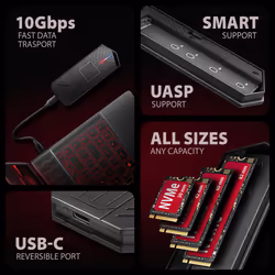 Axagon EEM2-GAM, USB-C 10Gbps - NVMe & SATA SSD GAME M.2 box, bezšroubkový Enceinte ssd Noir - Vue supplémentaire 6