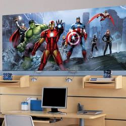 Poster géant équipe Avengers Marvel - Marvel - Pour les enfants - Rectangulaire - Bleu - H 90 x L 202 cm