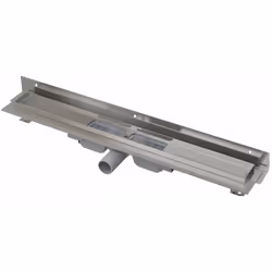 Caniveau de douche pour grilles perforées et bride verticale réglable au mur vidange latérale, hauteur réduite caniveau de do ...