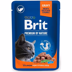 BRIT PREMIUM CAT SAUMON POUR STERILISED – nourriture humide avec des morceaux de saumon en sauce pour chats stérilisés 100g B ...