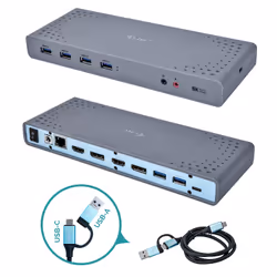 i-tec USB 3.0 / USB-C / Thunderbolt 3 Dual Display Docking Station, Avec fil, USB 3.2 Gen 1 (3.1 Gen 1) Type-C, 3,5 mm, USB T ...