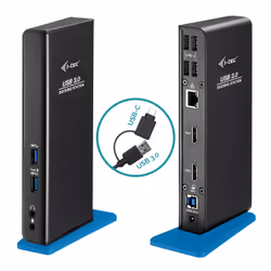 i-tec USB 3.0/USB-C Dual HDMI Docking Station, Avec fil, USB 3.2 Gen 1 (3.1 Gen 1) Type-A, 3,5 mm, 10,100,1000 Mbit/s, Noir, ...