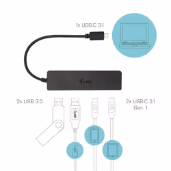 i-tec Metal C31HUBMETAL2A2C hub & concentrateur USB 3.2 Gen 1 (3.1 Gen 1) Type-C 5000 Mbit/s Noir - Vue supplémentaire 4