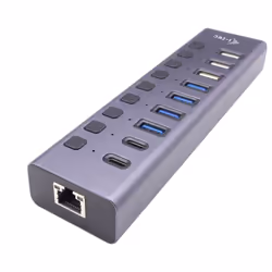 i-tec USB-A/USB-C Charging HUB 9port with LAN + Power Adapter 60 W, USB 2.0 Type-C, RJ-45, USB 2.0, USB 3.2 Gen 1 (3.1 Gen 1) ...