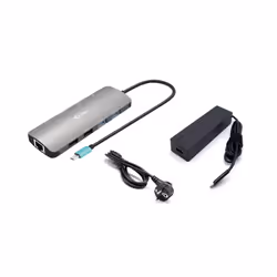 i-tec Metal USB-C Nano 2x Display Docking Station with PD 100 W + Charger 100W, Avec fil, USB 3.2 Gen 1 (3.1 Gen 1) Type-C, 1 ...