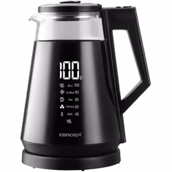Concept RK4170, 1,7 L, 1700 W, Noir, Verre, Plastique, Thermostat réglable, Sans fil
