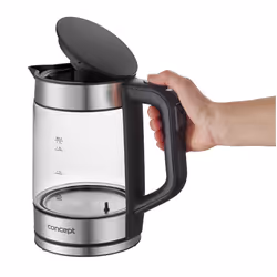 Concept RK4067, 1,7 L, 2200 W, Noir, Transparent, Verre, Acier inoxydable, Thermostat réglable, Indicateur de niveau d'eau