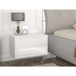Table de chevet suspendue - 1 tiroir et 1 niche - Blanc - RITAMI