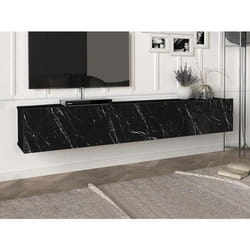 Meuble TV suspendu avec 3 portes - Effet marbre noir - VIKILA