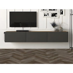 Meuble Tv Suspendu Avec 3 Portes - Anthracite Et Naturel Clair - Vikila