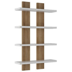 Étagère Nergis, Panneau Aggloméré Mélaminé, Blanc, Chêne, 50x17x80 cm
