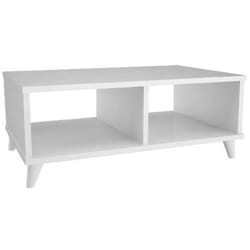 Table Basse Victoria, Panneau Aggloméré Mélaminé, Plastique, Blanc, 80x50x35 cm