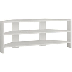 Meuble TV d’angle - THALES CORNER - Blanc - Panneaux mélaminés - Style moderne - Fixation murale possible - 110x36x45 cm