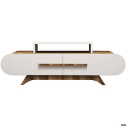 Meuble TV en aggloméré blanc et noyer 145 cm