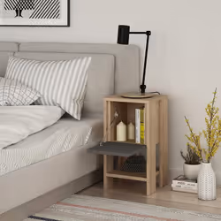 Woody Fashion Ema Table de chevet Anthracite, Chêne