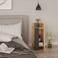 Woody Fashion Elos Right Table de nuit / chevet Anthracite, Chêne