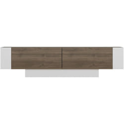Meuble TV contemporain 150cm avec étagères Meniscos Bois et Blanc