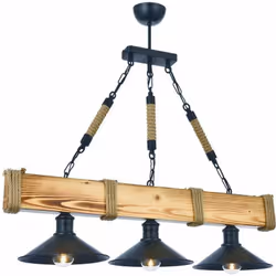 Suspension style industriel 3 lampes Gates L70cm Bois massif clair et Métal Noir