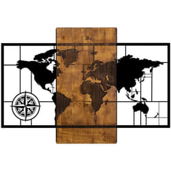 Decortie - Décoration Murale Carte du Monde en Bois et Métal, 58x85 cm, Pour Bureau de Voyage ou Salon d'Aventurier