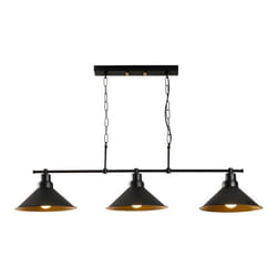Lustre industriel en métal - 3 abat-jours - L. 108 x H. 55 cm - Noir - SIVANI