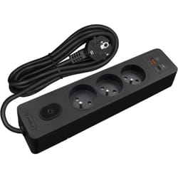 Sans Marque - Multiprise seldur G3FH12S, 3 prises type e + interrupteur, usb a+c charge rapide 20W, Noir, câble 1.5m