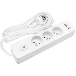 Sans Marque - Multiprise seldur G3FH32B, 3 prises type e + interrupteur, usb a+c charge rapide 20W, Blanc, câble 3m