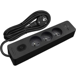Multiprise SELDUR G3FU32S, 3 prises type E + interrupteur, USB A+C charge standard 12W, Noir, câble 3m