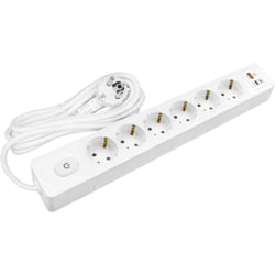 Sans Marque - Multiprise seldur G6TH12B, 6 prises type f + interrupteur, usb a+c charge rapide 20W, Blanc, câble 1.5m
