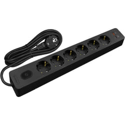 Sans Marque - Multiprise seldur G6TH12S, 6 prises type f + interrupteur, usb a+c charge rapide 20W, Noir, câble 1.5m