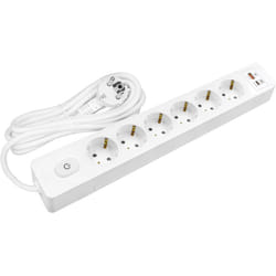 Sans Marque - Multiprise seldur G6TH22B, 6 prises type f + interrupteur, usb a+c charge rapide 20W, Blanc, câble 2m