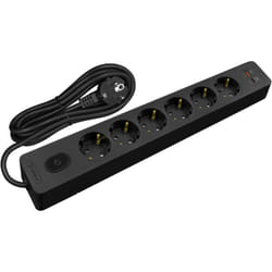 Sans Marque - Multiprise seldur G6TH22S, 6 prises type f + interrupteur, usb a+c charge rapide 20W, Noir, câble 2m