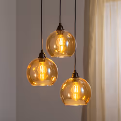 Suspension 3 lampes escalier Jaxson D44cm Métal Noir et Verre Fumé