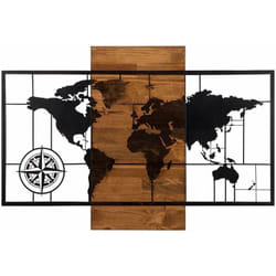 Hanah Home - Décoration murale en métal et bois Mappemonde