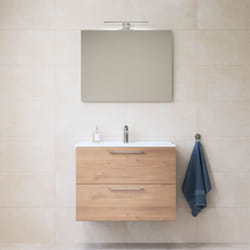 Vitra - Mia ensemble meuble 79x61x39,5 cm avec miroir, lavabo et éclairage led, Chêne (MIASET80D)