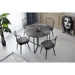 Table à manger pliable - YAPRAK - Anthracite - Ronde - 4 personnes - 100 x 100 x 72 cm