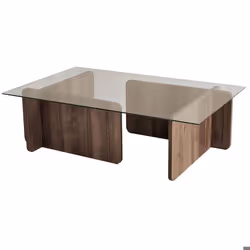 Table basse design Alazar 105cm Bois foncé et Verre Transparent