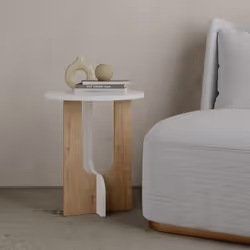 Table basse design Folas D40cm Blanc et Chêne clair