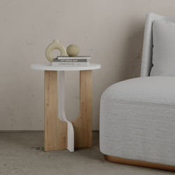 Table basse design Folas D40cm Blanc et Chêne clair