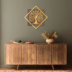 Wallity Tree v2 - Gold, Image, Abstract, Métal, Bois, Or, Bois, 540 mm, 540 mm