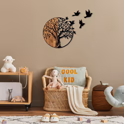 Wallity Tree And Birds, Image, Métal, Bois, Noir, 1,5 mm