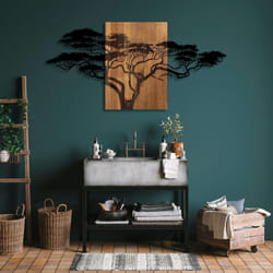 Hanah Home - Décoration murale en bois et métal Walnut Grand Arbre